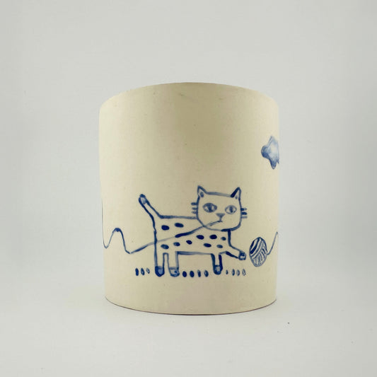 Cat With String Illustrated Planter