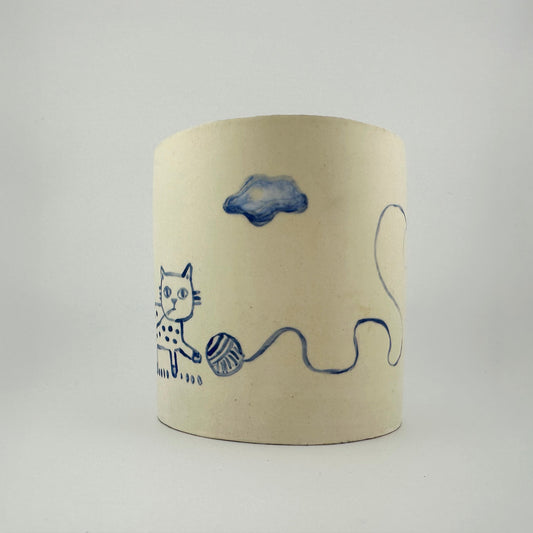 Cat With String Illustrated Planter